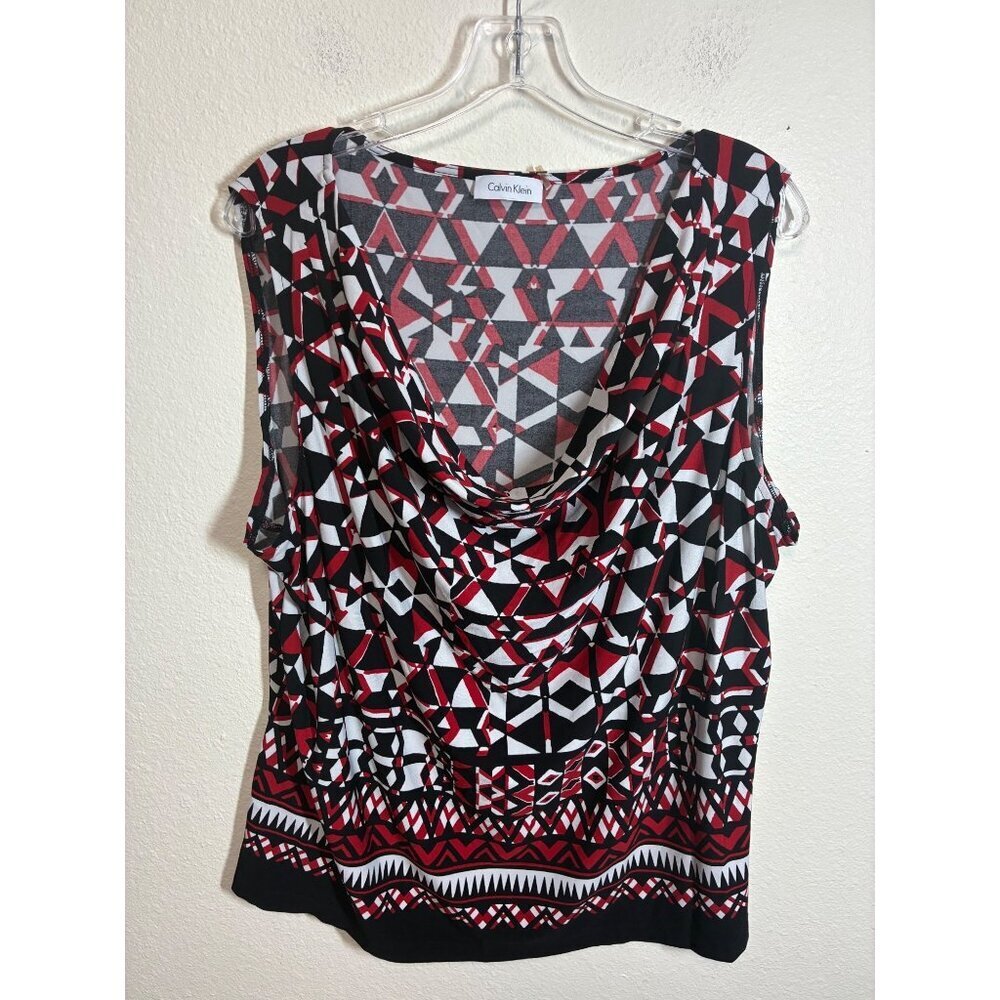 Calvin Klein Blouse Business Casual Retro Geometric Sleeveless Scoop Neck Sz 3XL